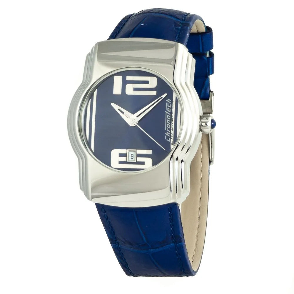 Chronotech Blue Leather Dress Watch with Silver Steel Case 36MM