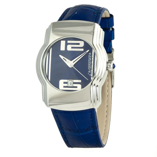 Chronotech Blue Leather Dress Watch with Silver Steel Case 36MM
