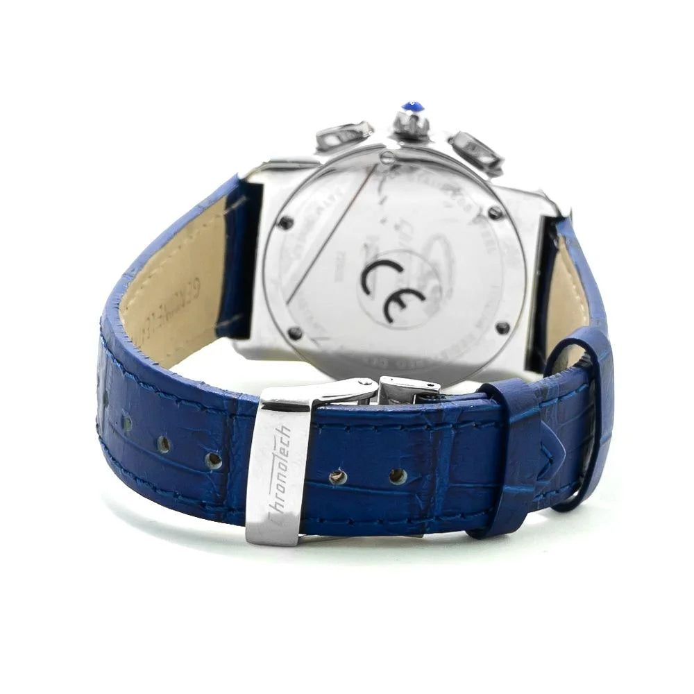 Chronotech Blue Leather Dress Watch with Silver Steel Case 38MM