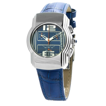 Chronotech Blue Leather Dress Watch with Silver Steel Case 38MM