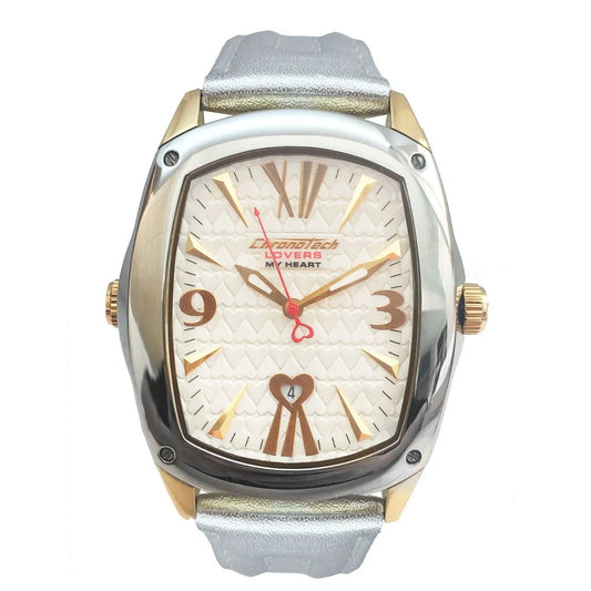 Chronotech Gold Leather Dress Watch with Pink Dial and Steel Case