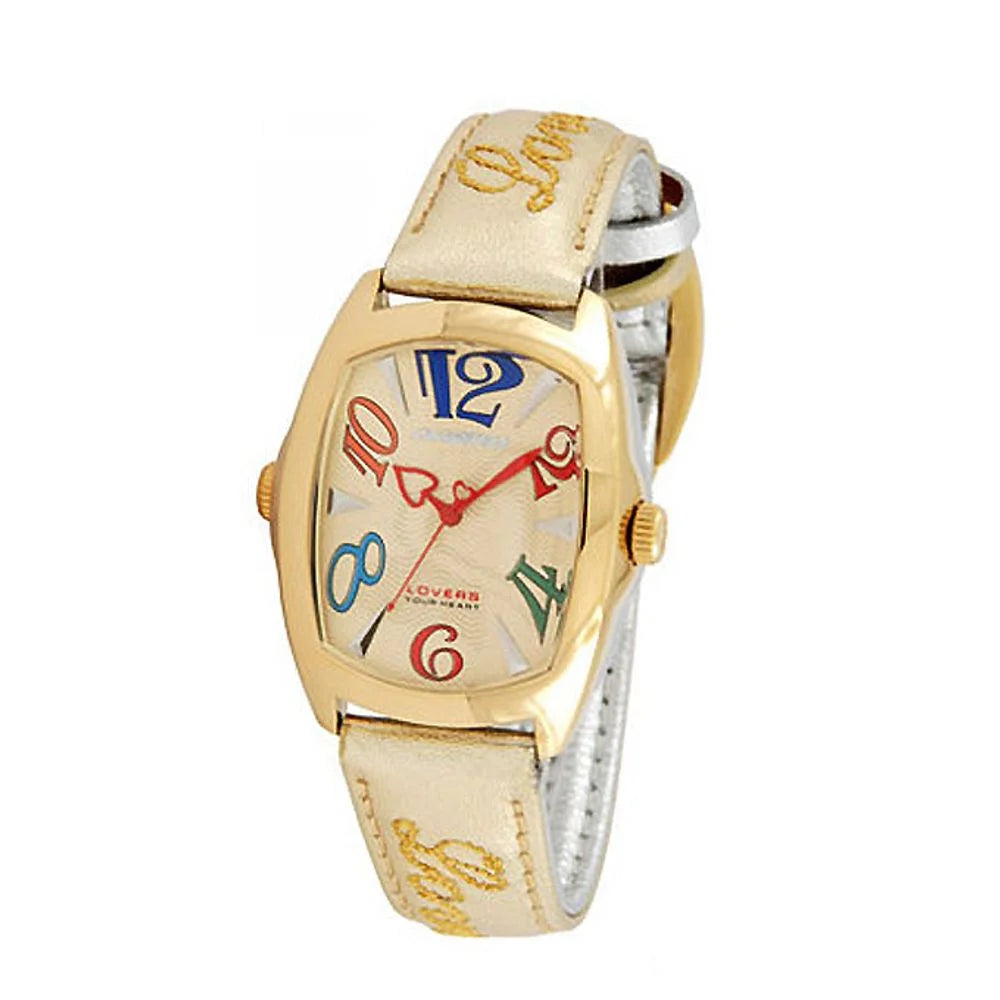 Chronotech Gold Leather Dress Watch with Pink Dial and Steel Case