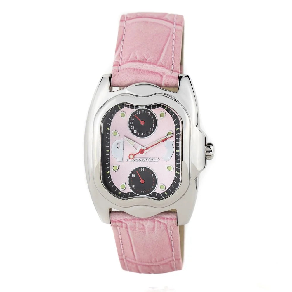 Chronotech Multicolor Leather Dress Watch Pink Dial Silver Stainless Steel