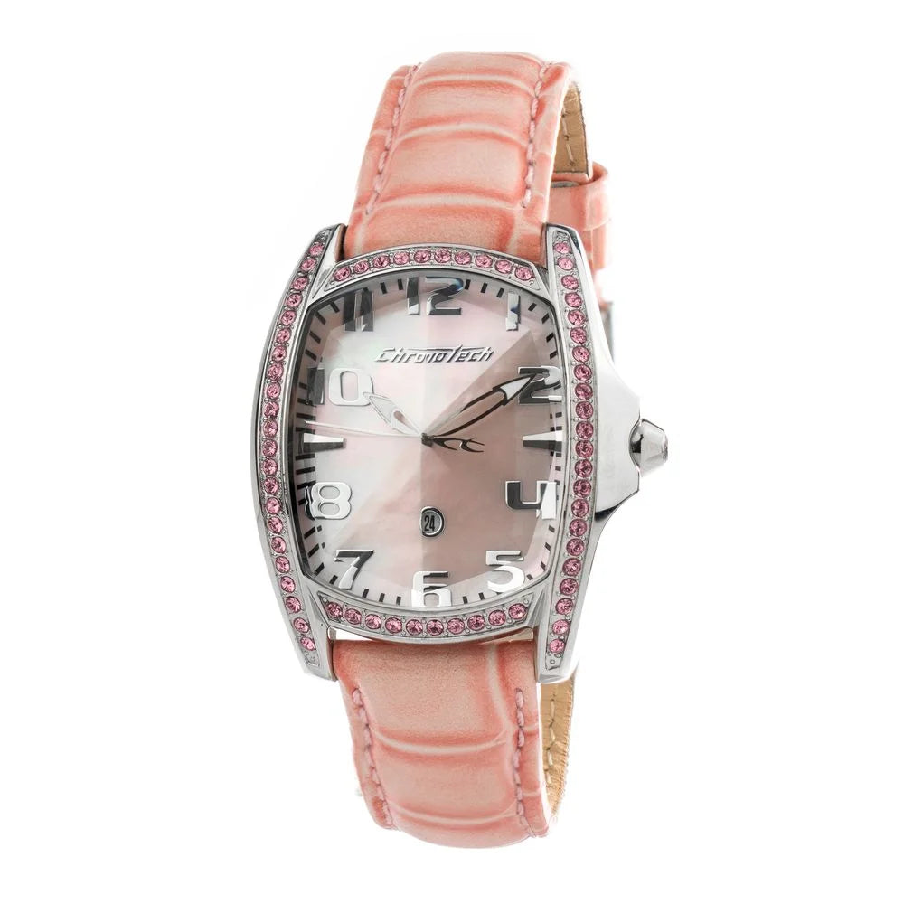 Chronotech Multicolor Leather Dress Watch Pink Dial Silver Steel 33mm