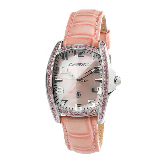 Chronotech Multicolor Leather Dress Watch Pink Dial Silver Steel 33mm
