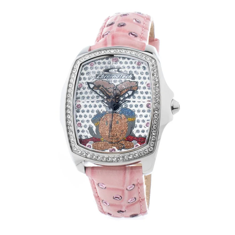 Chronotech Multicolor Leather Dress Watch in Pink and Silver Steel