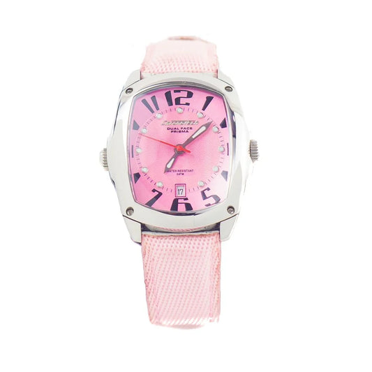 Chronotech Multicolor Leather Dress Watch in Pink and Silver Steel