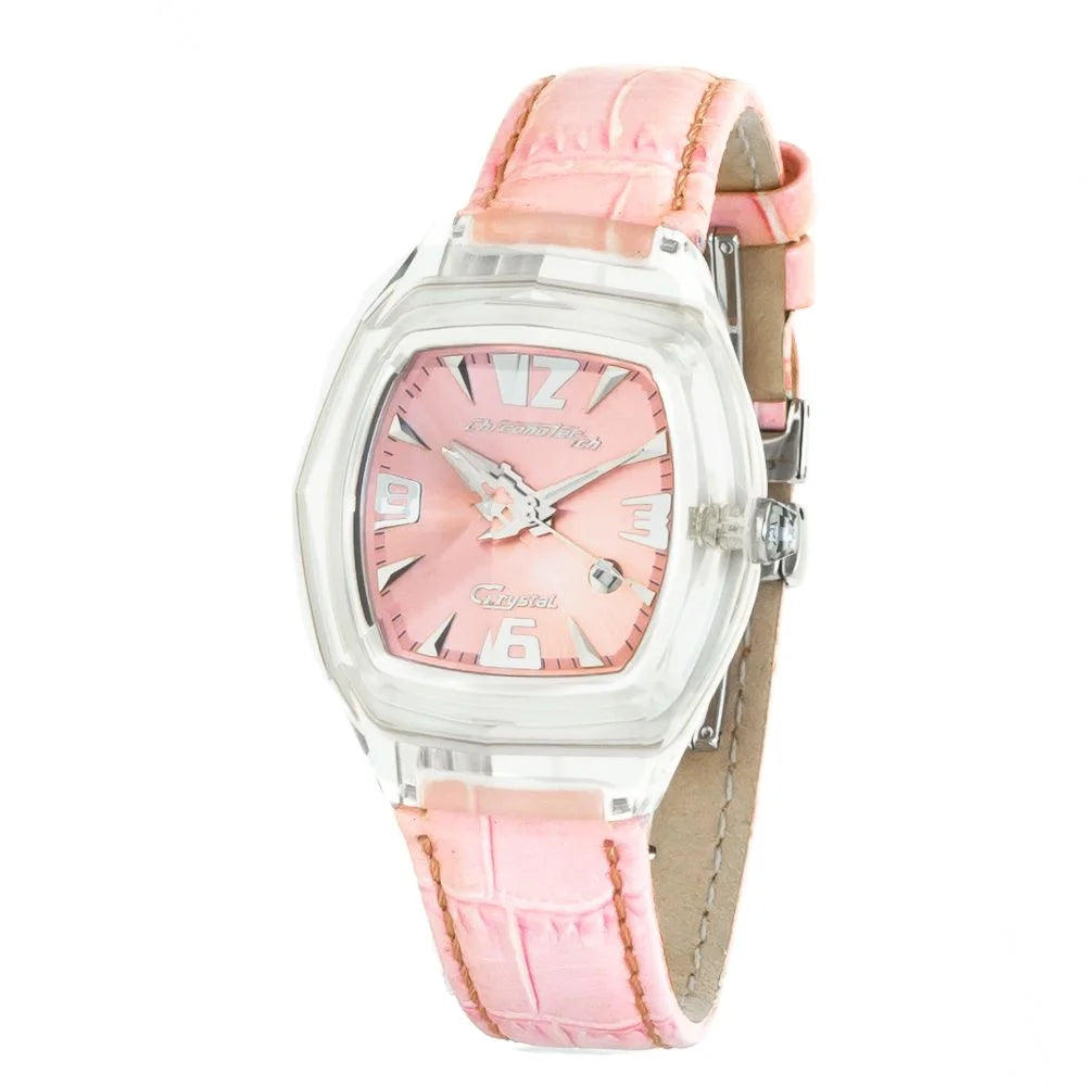 Chronotech Multicolor Leather Dress Watch in Pink with Transparent Case