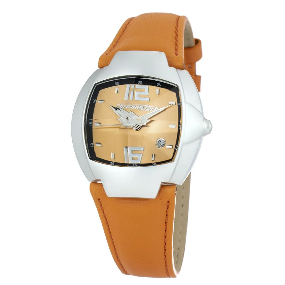 Chronotech Orange Leather Dress Watch with Grey Aluminum Case 41MM
