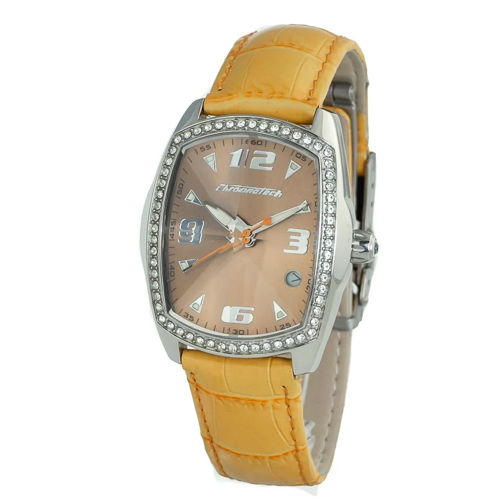 Chronotech Orange Leather Dress Watch with Silver Steel Case 33MM