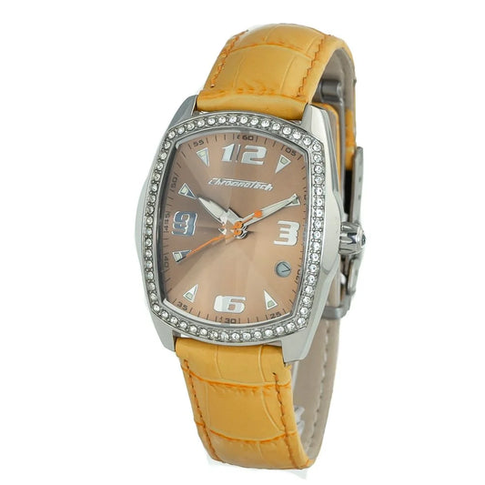 Chronotech Orange Leather Dress Watch with Silver Steel Case 33MM