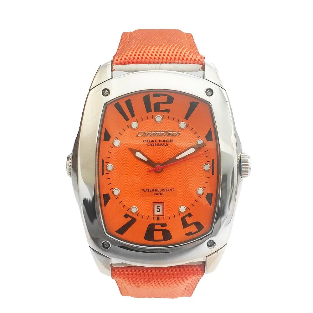 Chronotech Orange Leather Dress Watch with Steel Case and Mineral Glass