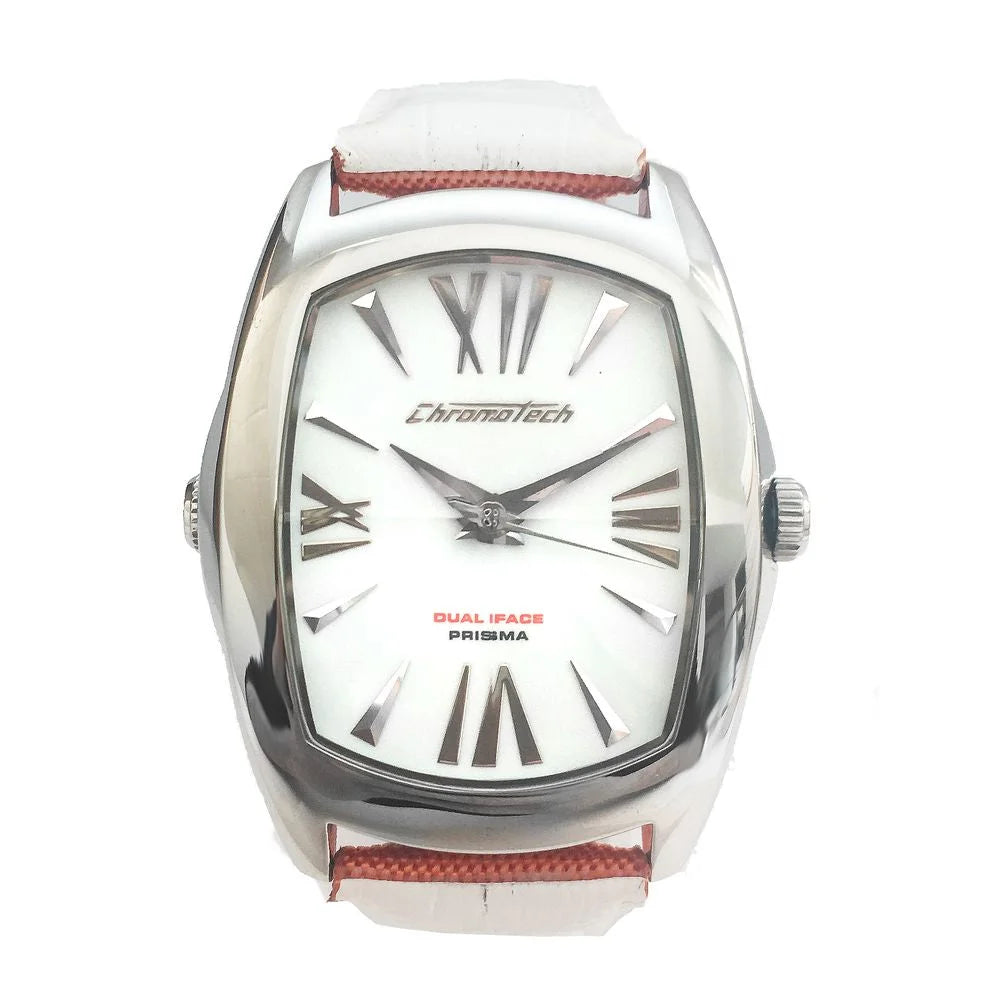 Chronotech Orange Leather Dress Watch with Steel Case and Mineral Glass