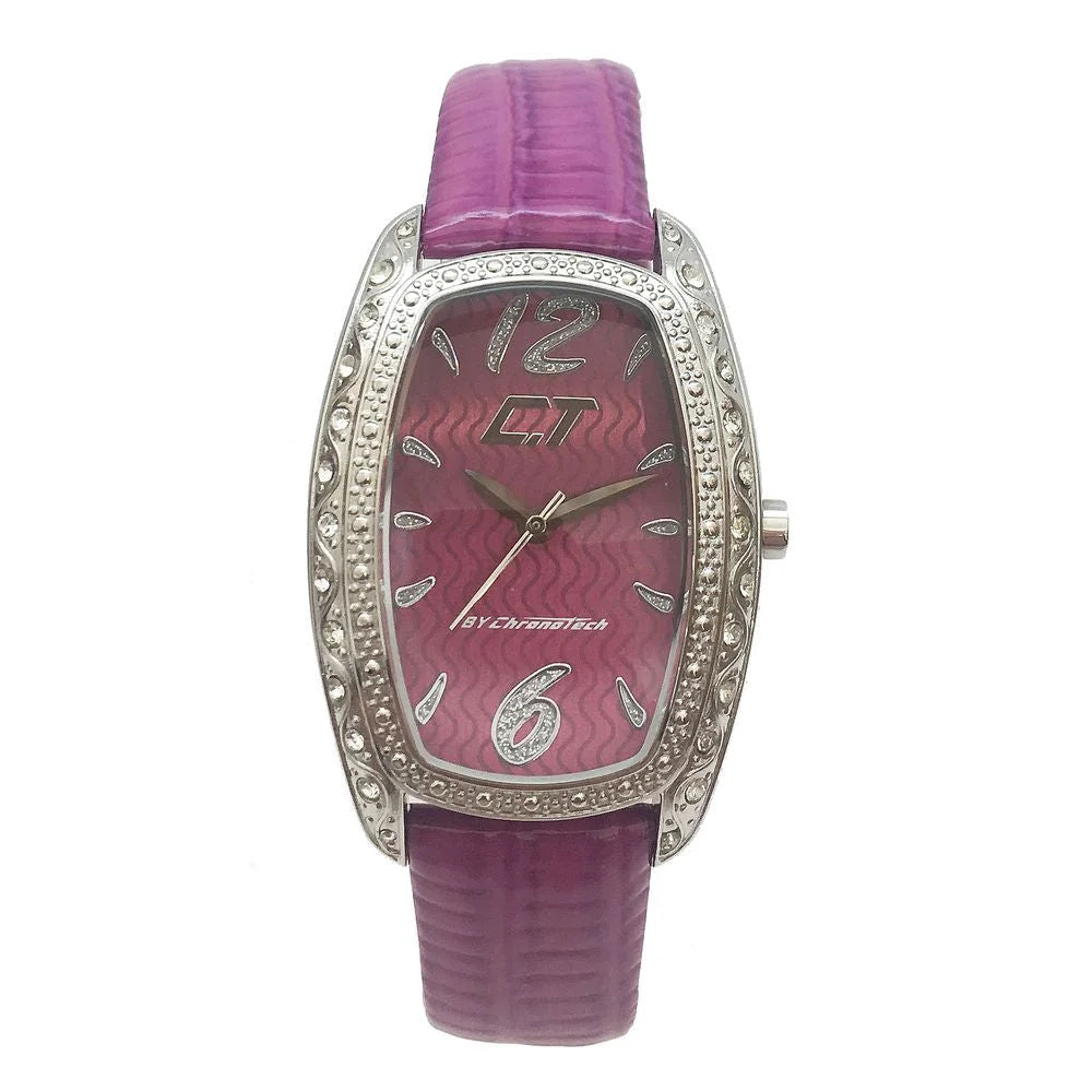 Chronotech Purple Leather Dress Watch with Silver Steel Case