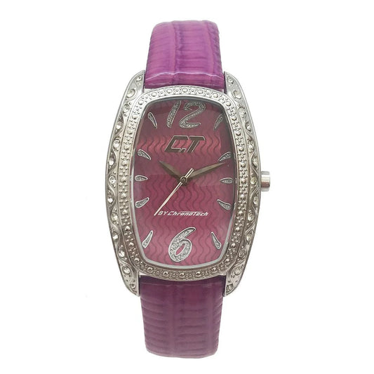 Chronotech Purple Leather Dress Watch with Silver Steel Case