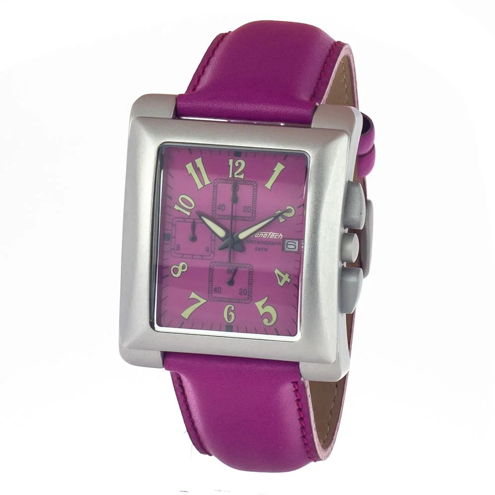 Chronotech Purple Leather Dress Watch with Violet Strap and Mineral Glass