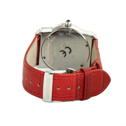 Chronotech Red Leather Dress Watch with Silver Steel Case 38MM