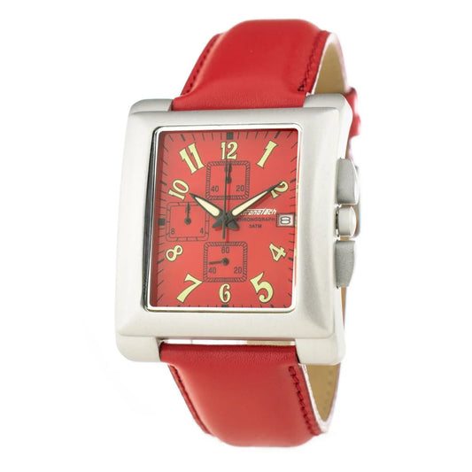 Chronotech Red Leather Dress Watch with Silver Steel Case 38MM