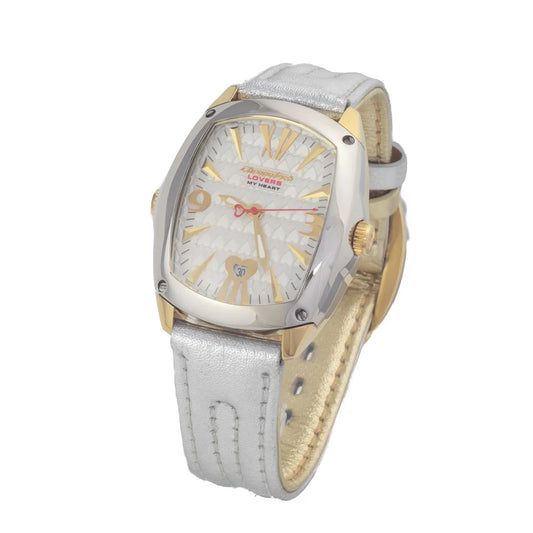 Chronotech Silver Leather Dress Watch with White Dial and Stainless Steel