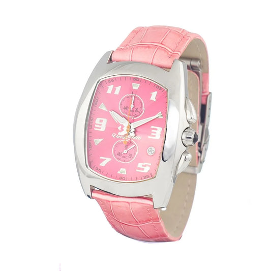 Chronotech Silver Stainless Steel Watch with Pink Dial 40MM