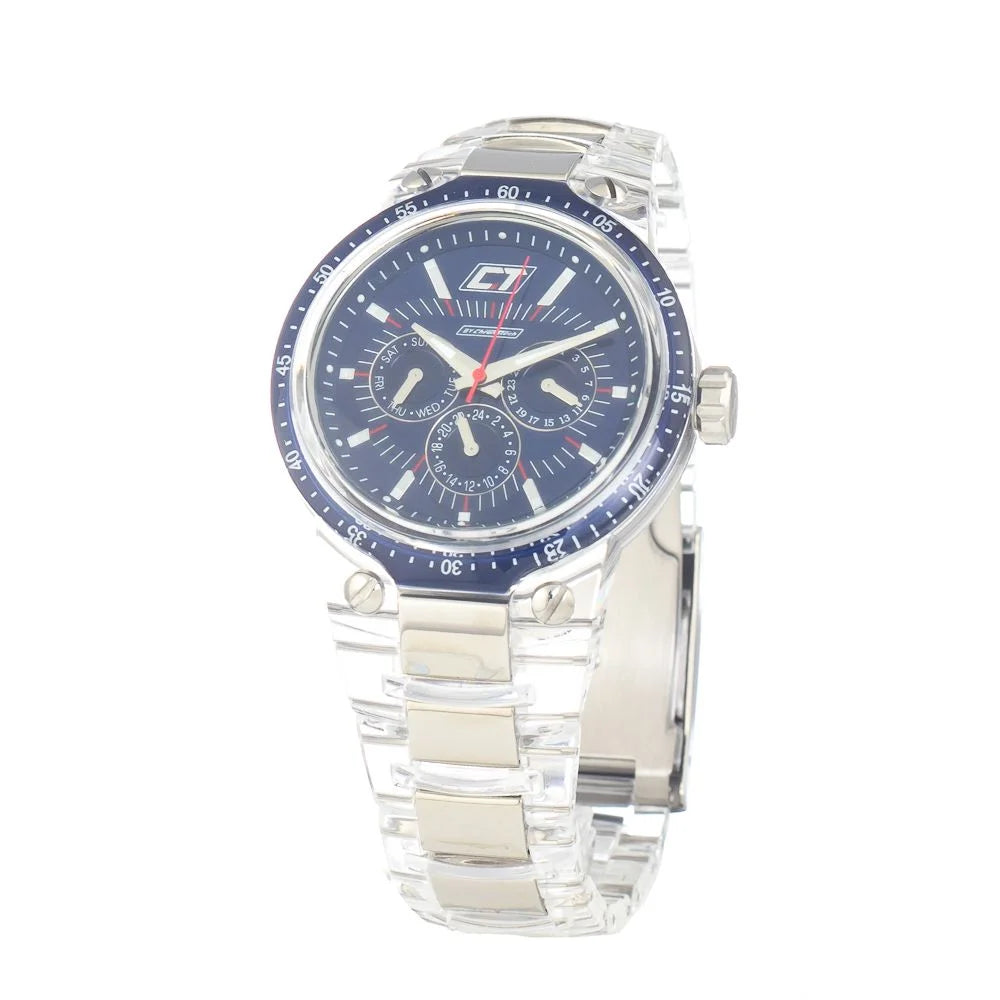Chronotech Transparent Polycarbonate Dress Watch with Blue Dial 42MM