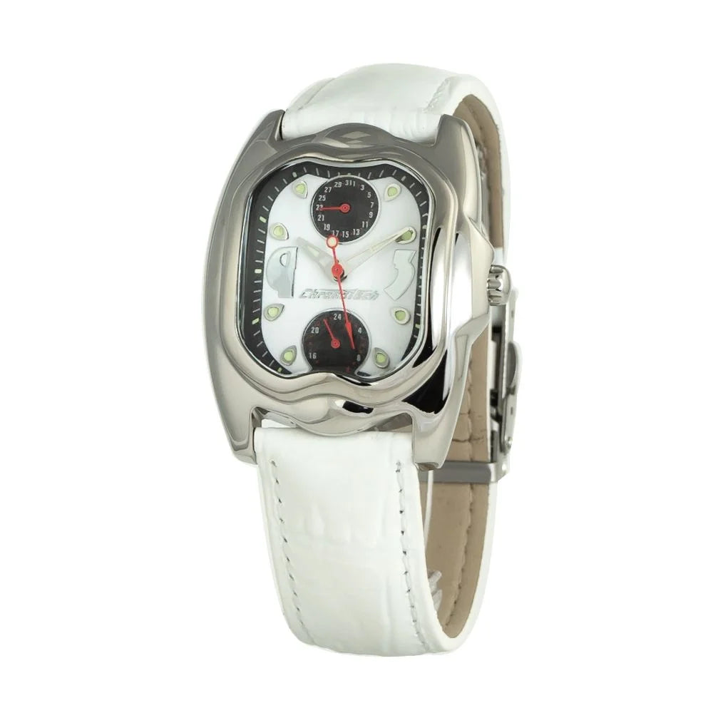 Chronotech White Leather Dress Watch Silver Steel 30mm Analog Quartz