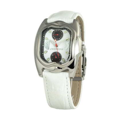 Chronotech White Leather Dress Watch Silver Steel 30mm Analog Quartz