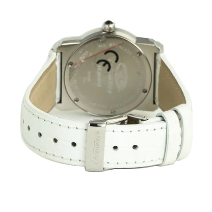 Chronotech White Leather Dress Watch in Silver Steel 33MM