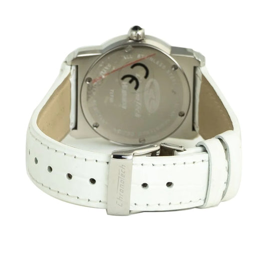 Chronotech White Leather Dress Watch in Silver Steel 33MM