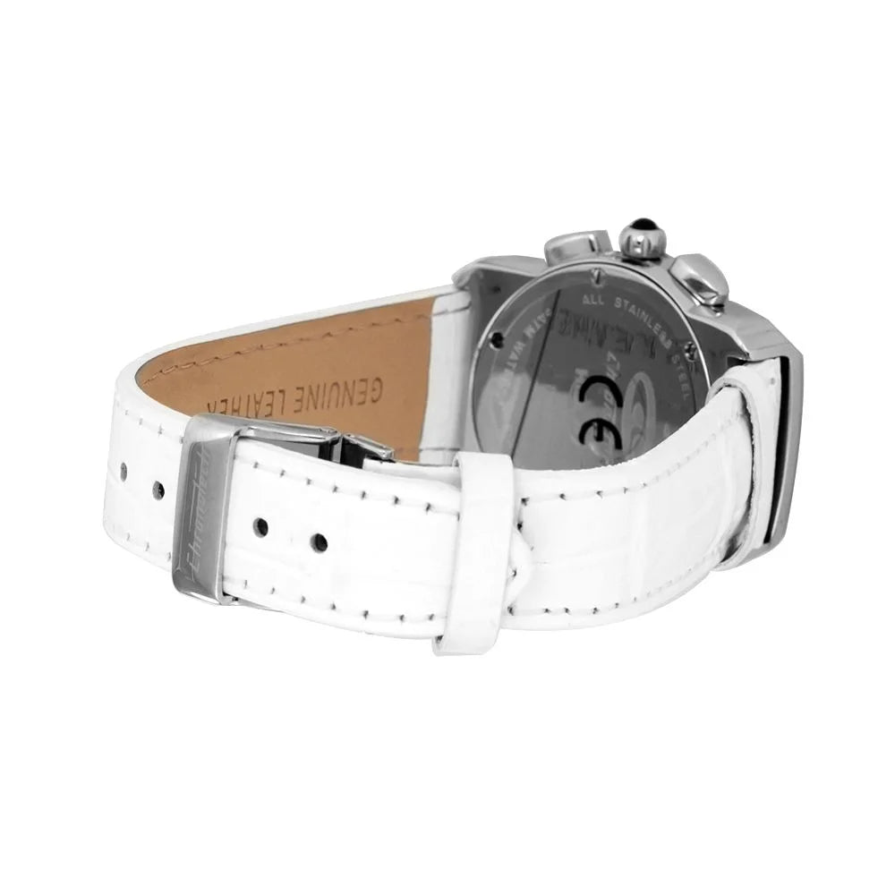 Chronotech White Leather Dress Watch Silver Steel 38mm Water Resistant