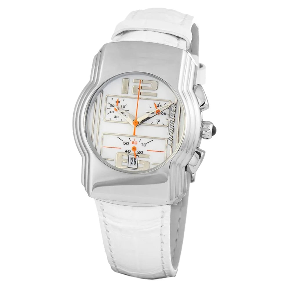 Chronotech White Leather Dress Watch Silver Steel 38mm Water Resistant