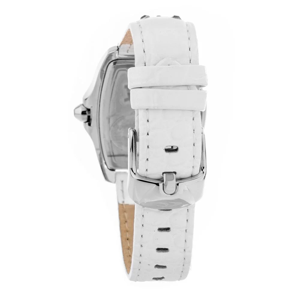 Chronotech White Leather Dress Watch Silver Steel Case 33MM