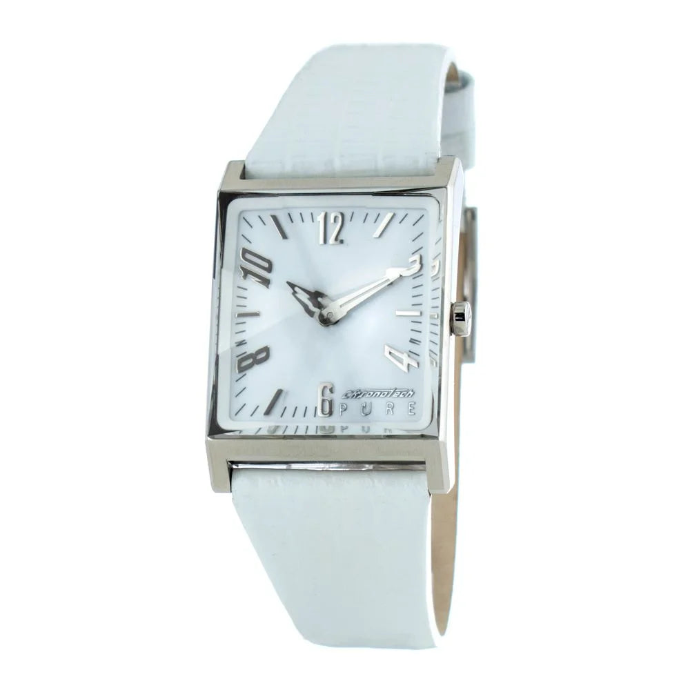 Chronotech White Leather Dress Watch with Silver Steel and Quartz Movement