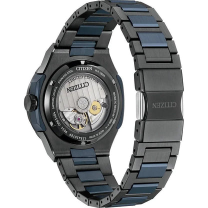 Citizen Gray Stainless Steel Watch with Blue Dial and Sapphire Glass