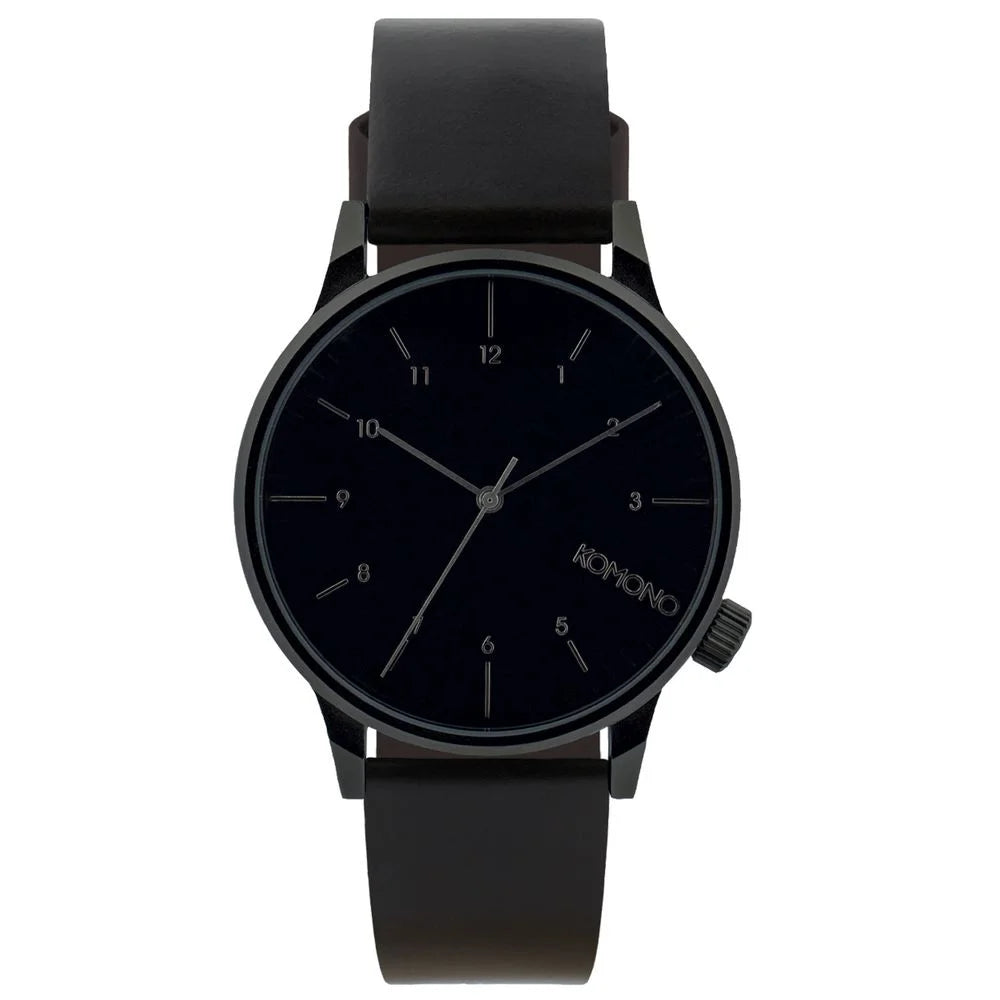 Classic Black Leather Watch for Men Elegant Style with Pin Buckle Closure Komono