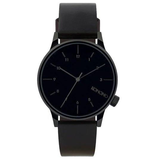 Classic Black Leather Watch for Men Elegant Style with Pin Buckle Closure Komono
