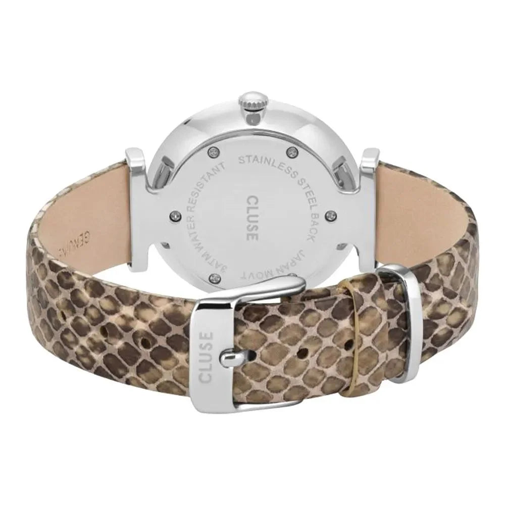 Cluse Beige Leather Dress Watch with Silver Stainless Steel and White Dial