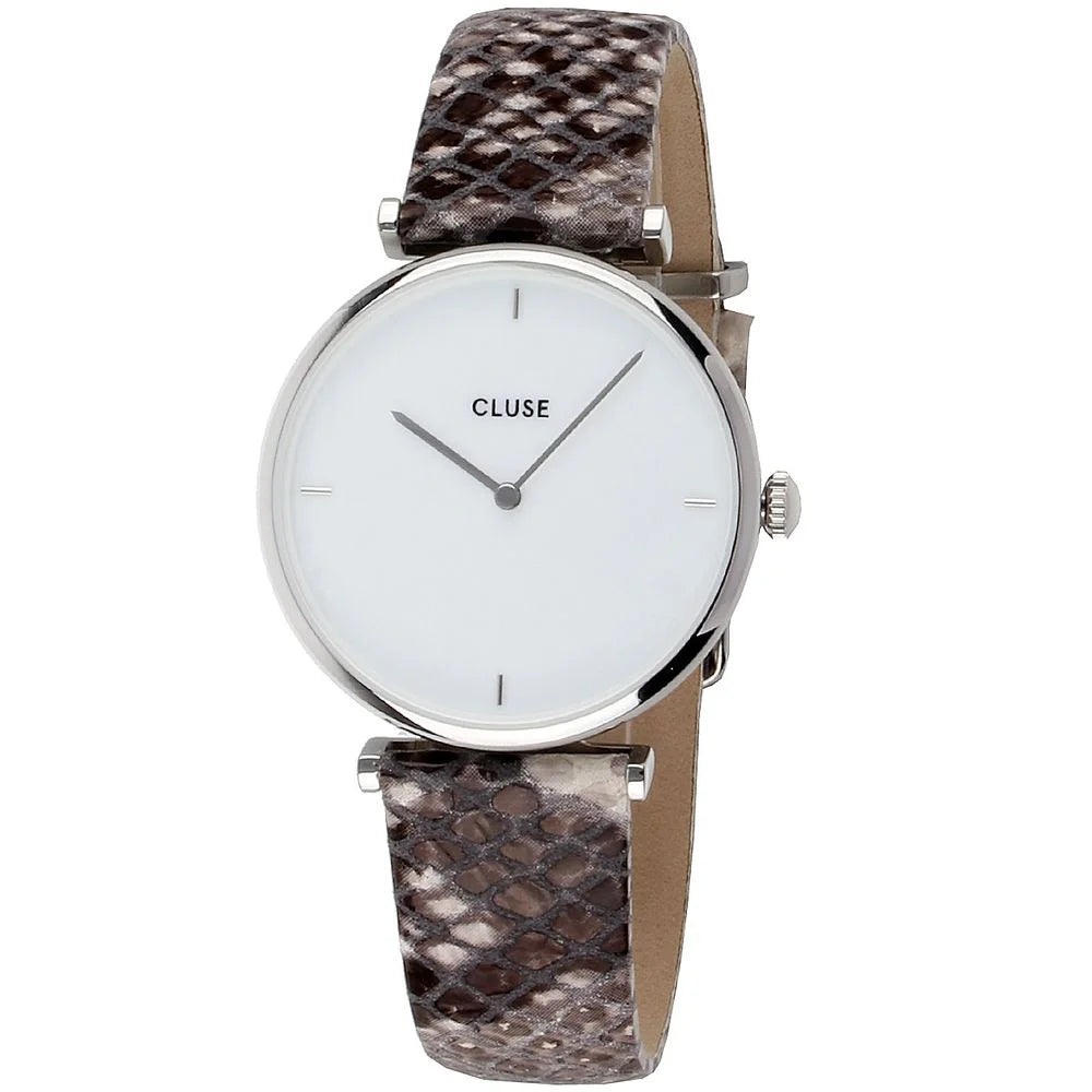 Cluse Beige Leather Dress Watch with Silver Stainless Steel and White Dial