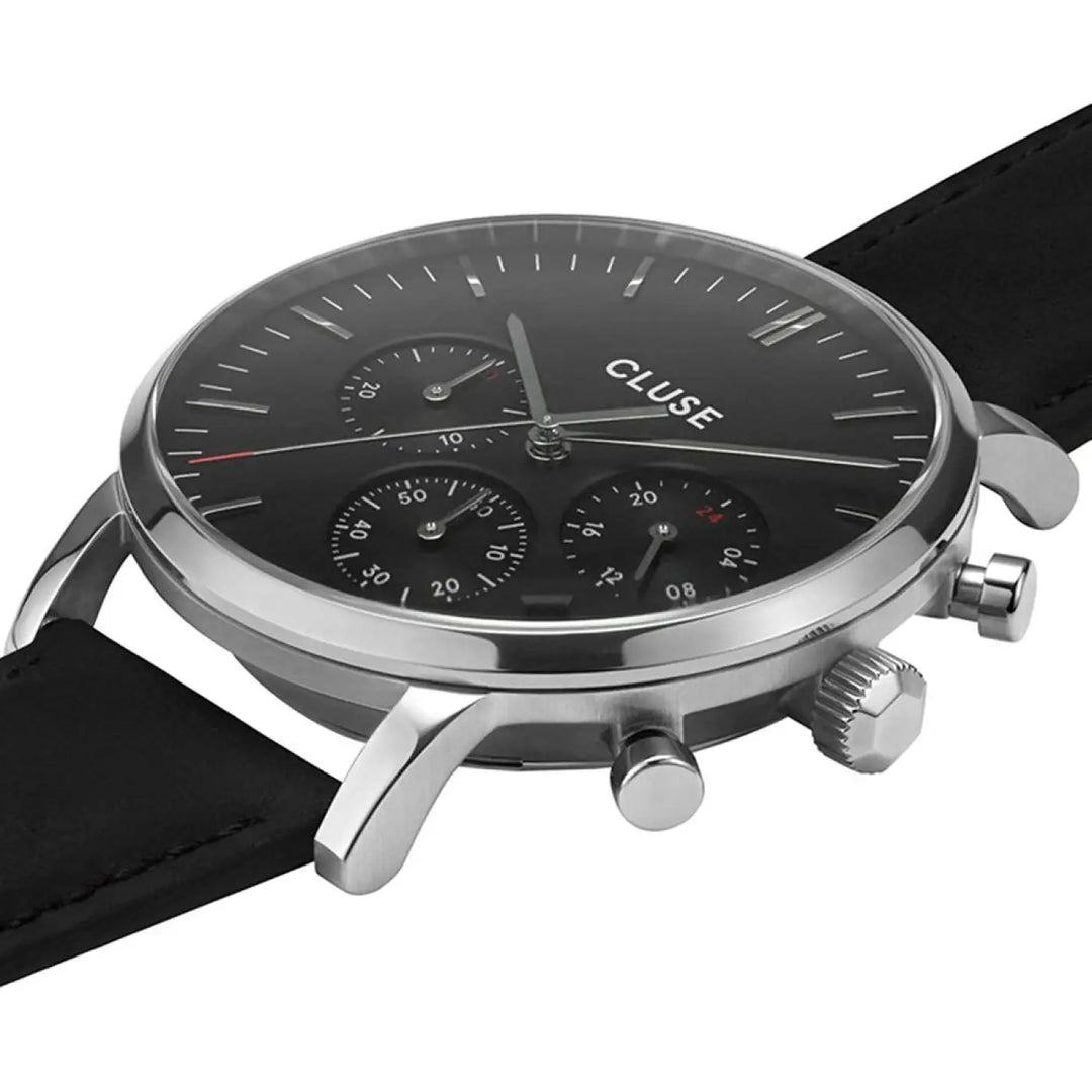 Cluse Black Leather Dress Watch