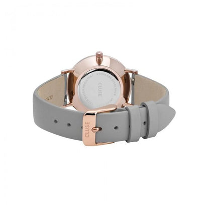 Cluse Gray Leather Dress Watch with Pink Stainless Steel and White Dial
