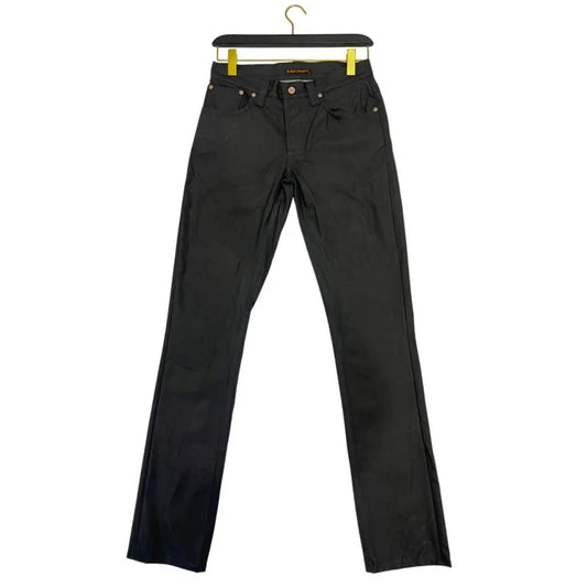 Coated Fabric Jeans Black Cotton with Contrasting Stitching Nudie