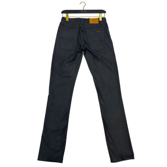 Coated Fabric Jeans Black Cotton with Contrasting Stitching Nudie