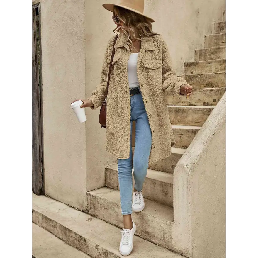 Effortless Stylish Polyester Top with Perfect Sleeve Length Clothing Coats Trendsi