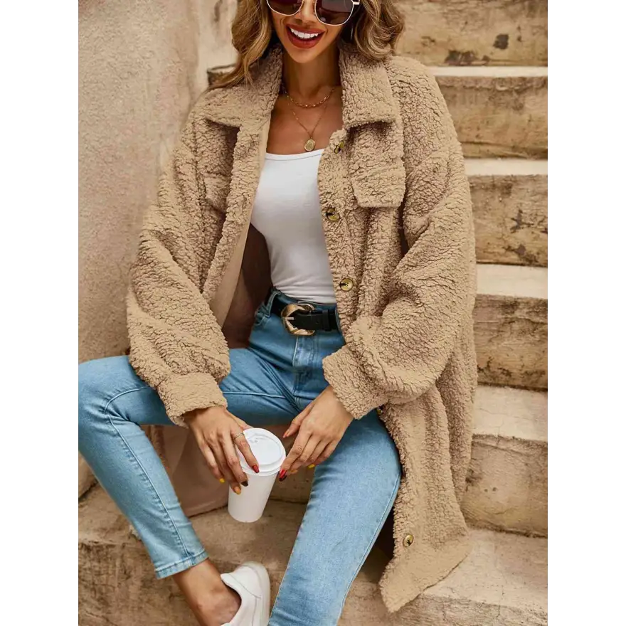 Effortless Stylish Polyester Top with Perfect Sleeve Length Clothing Coats Trendsi