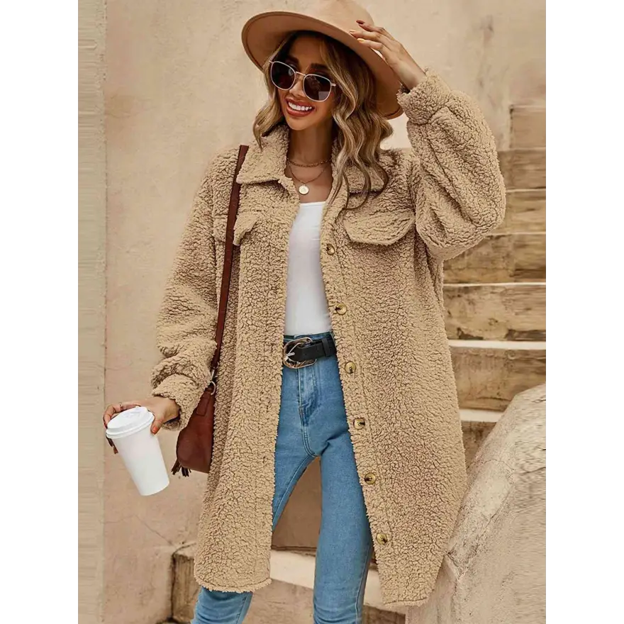 Effortless Stylish Polyester Top with Perfect Sleeve Length Clothing Coats Trendsi