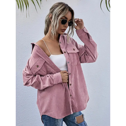 Elevate Your Style with the Dropped Shoulder Corduroy Shacket Clothing Tops Trendsi