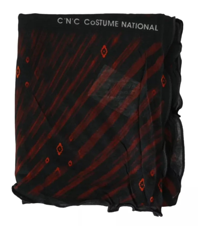 Costume National Black Red Viscose Foulard Branded Scarf