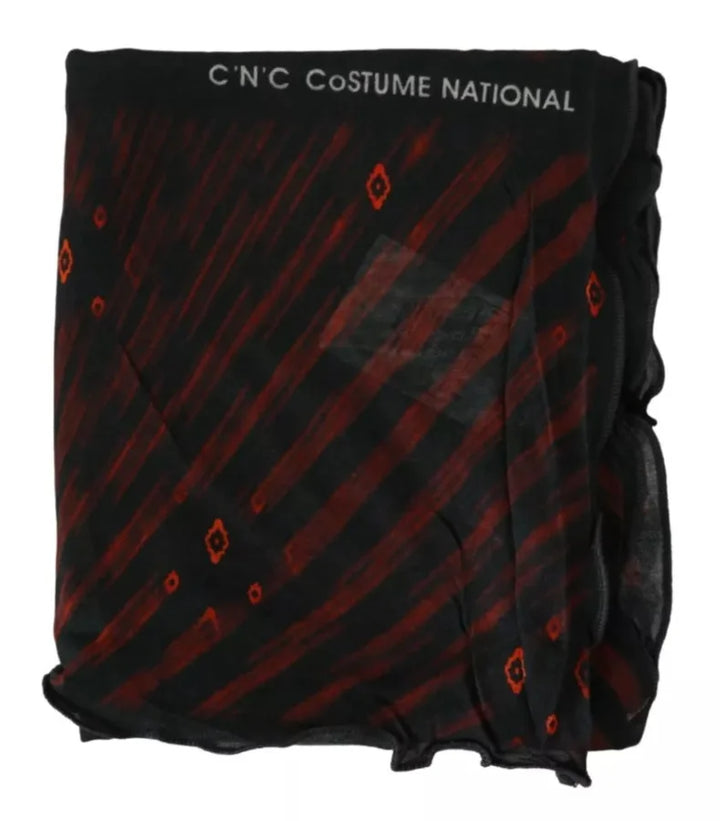 Costume National Black Red Viscose Foulard Branded Scarf
