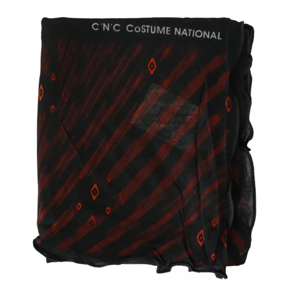 Costume National Black Red Viscose Foulard Branded Scarf