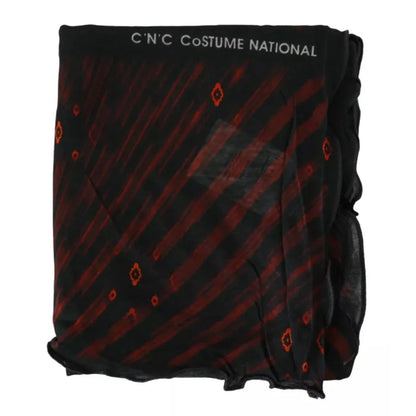 Costume National Black Red Viscose Foulard Branded Scarf